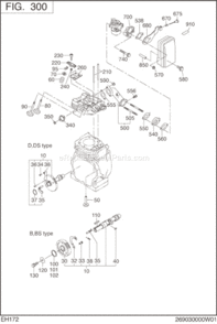 Intake Exhaust Diagram and Parts List for EH172D60181  Subaru Engine
