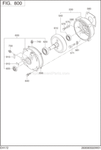 Reduction,Clutch Diagram and Parts List for EH172YR0000  Subaru Engine