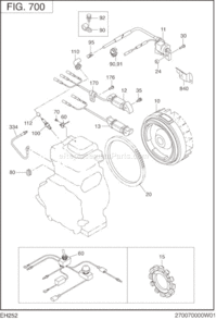 Electric Device Diagram and Parts List for EH252B00010  Subaru Engine