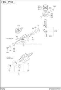 Crankshaft,Piston Diagram and Parts List for EH252B00010  Subaru Engine