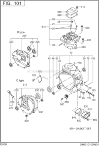 Crankcase Diagram and Parts List for EH300BS7320  Subaru Engine