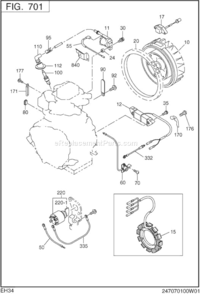Electric Device Diagram and Parts List for EH340D63010  Subaru Engine