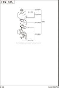 Intake Exhaust Diagram and Parts List for EH360D00000  Subaru Engine