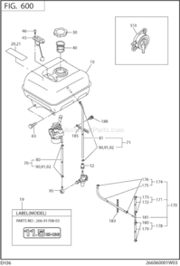 Fuel Lubricant Diagram and Parts List for EH360D00230  Subaru Engine