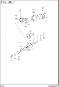 Crankshaft,Piston Diagram and Parts List for EH360D10010  Subaru Engine