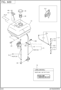 Fuel Lubricant Diagram and Parts List for EH410DS6540  Subaru Engine