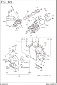 Crank Case Group Diagram and Parts List for EH650DA5230  Subaru Engine