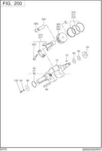 Crank,Piston Group Diagram and Parts List for EH720DS0360  Subaru Engine