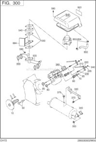 Intake,Exhaust Group Diagram and Parts List for EH720DS0360  Subaru Engine