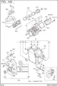 Crank Case Group Diagram and Parts List for EH720DS2370  Subaru Engine
