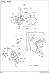 Crank Case Diagram and Parts List for EX130D10050  Subaru Engine