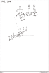 Crankshaft,Piston Diagram and Parts List for EX130D10050  Subaru Engine