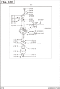 Carburetor Diagram and Parts List for EX130D10050  Subaru Engine