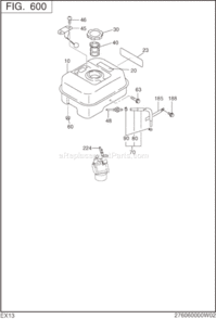 Fuel Lubricant Diagram and Parts List for EX130D40040  Subaru Engine