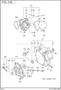 Crank Case Diagram and Parts List for EX170D10070  Subaru Engine