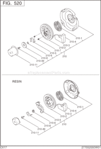 Recoil Starter Diagram and Parts List for EX170D10070  Subaru Engine