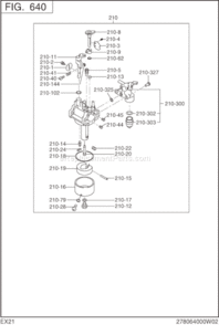 Carburetor Diagram and Parts List for EX210D00050  Subaru Engine