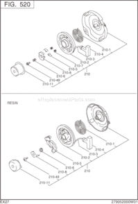 Cooling Starting Diagram and Parts List for EX270D00012  Subaru Engine