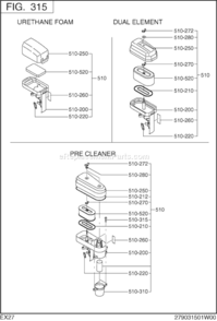 Intake Exhaust Diagram and Parts List for EX270D50211  Subaru Engine