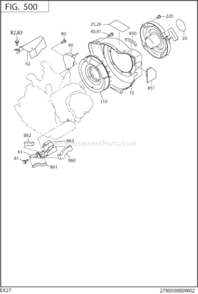 Cooling,Starting Diagram and Parts List for EX270D51012  Subaru Engine