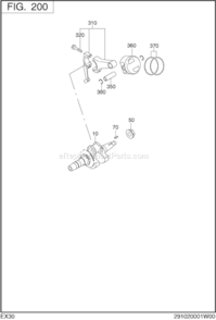 Crankshaft,Piston Diagram and Parts List for EX300D52011  Subaru Engine