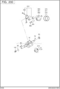 Crankshaft,Piston Diagram and Parts List for EX350D00030  Subaru Engine
