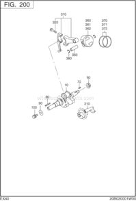 Crankshaft,Piston Diagram and Parts List for EX400D52080  Subaru Engine