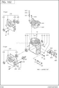 Crankcase Diagram and Parts List for EY280D230LS  Subaru Engine