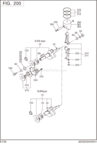 Crankshaft,Piston Diagram and Parts List for EY350DD7092  Subaru Engine