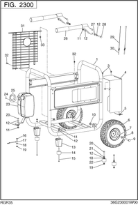 Pipe Frame Diagram and Parts List for RGR35052000 SGX3500 Subaru Generator