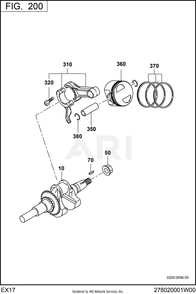 200 Crankshaft Diagram and Parts List for RAS32023514  Subaru Generator