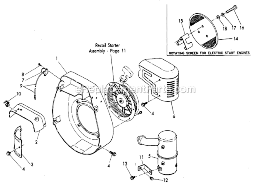 Shrouding_Muffler_And_Rotating_Screen_Group Diagram and Parts List for WI-390  Subaru Engine