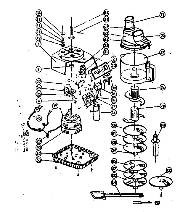Replacement Parts Diagram and Parts List for 84071  Sunbeam Food Processor