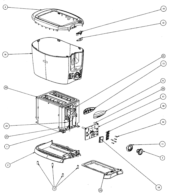 Page A Diagram and Parts List for 6225  Sunbeam Toaster