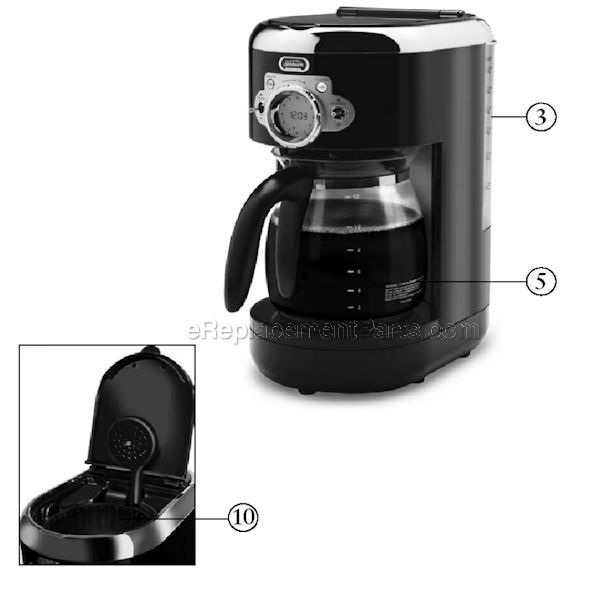 Page A Diagram and Parts List for HDX23  Sunbeam Coffee Maker