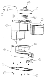 Part Location Diagram of UD12-1 Mr Coffee Universal Decanter (includes 2 lid styles) Black