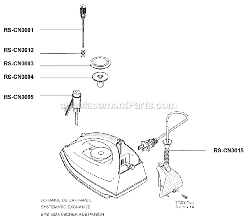 Page A Diagram and Parts List for 139727  T-Fal Iron