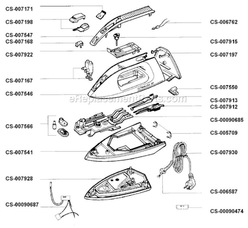 Page A Diagram and Parts List for 161227  T-Fal Iron