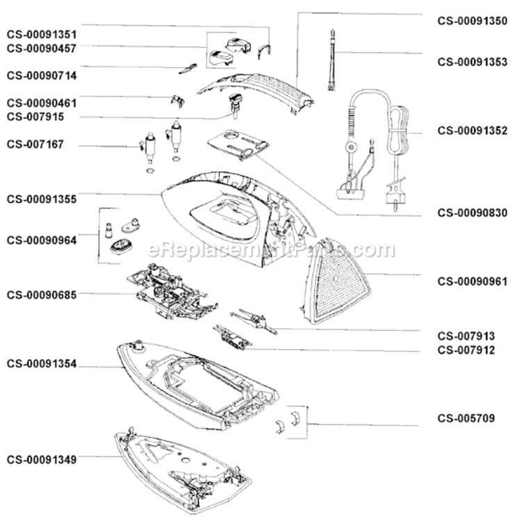 Page A Diagram and Parts List for 165727  T-Fal Iron