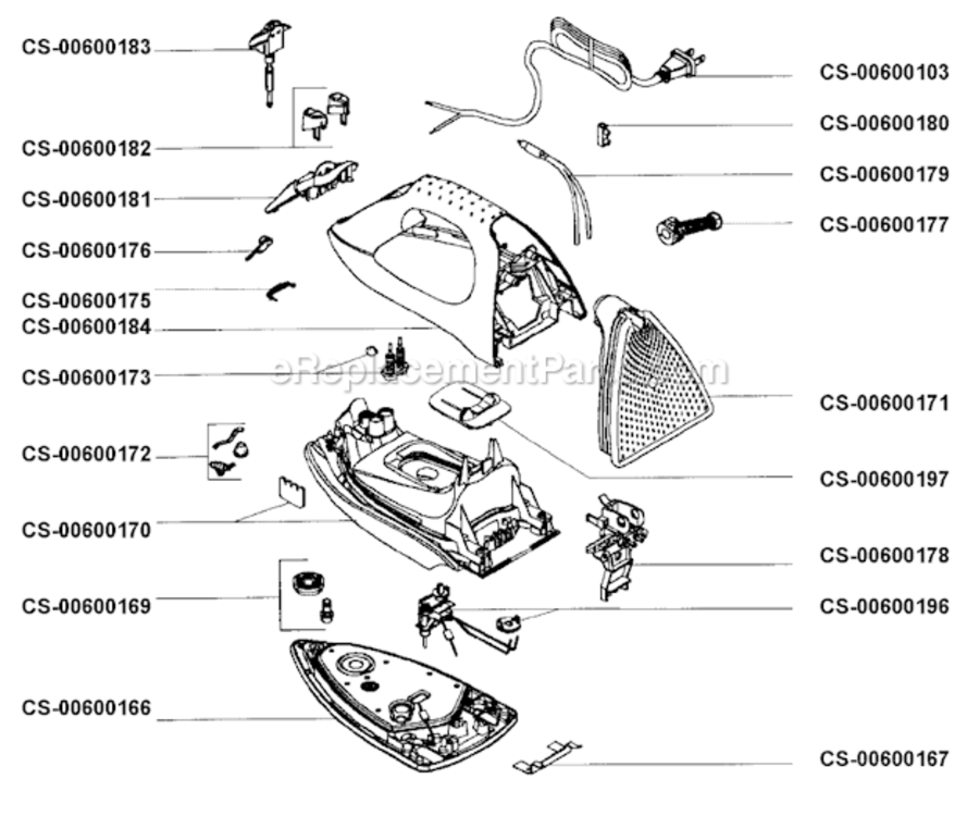 Page A Diagram and Parts List for 166027  T-Fal Iron