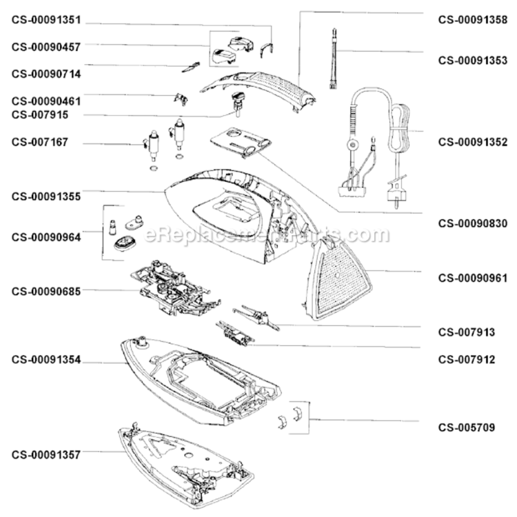 Page A Diagram and Parts List for 166727  T-Fal Iron