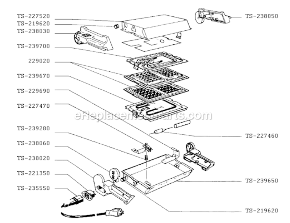 Page A Diagram and Parts List for 3922162  T-Fal Waffle Maker