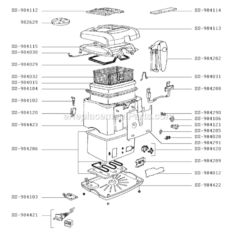 Page A Diagram and Parts List for 628740 After 0103 T-Fal Deep Fryer