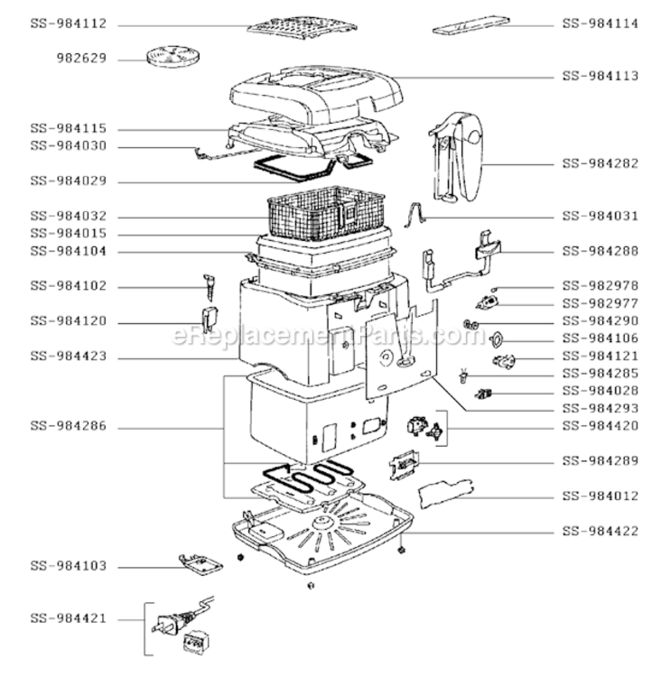 Page A Diagram and Parts List for 628940 After 0103 T-Fal Deep Fryer