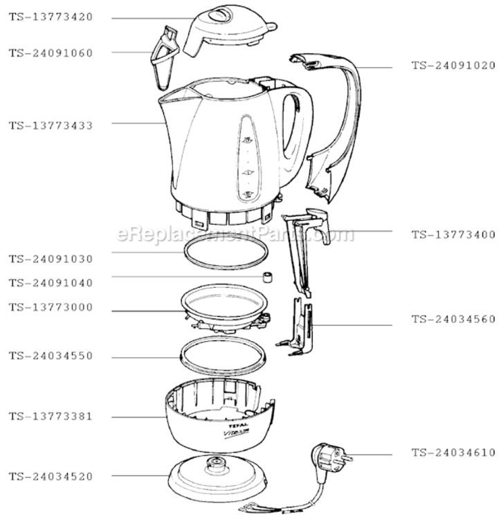Page A Diagram and Parts List for 78451625  T-Fal Kettle