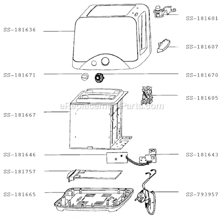Page A Diagram and Parts List for 849740  T-Fal Toaster