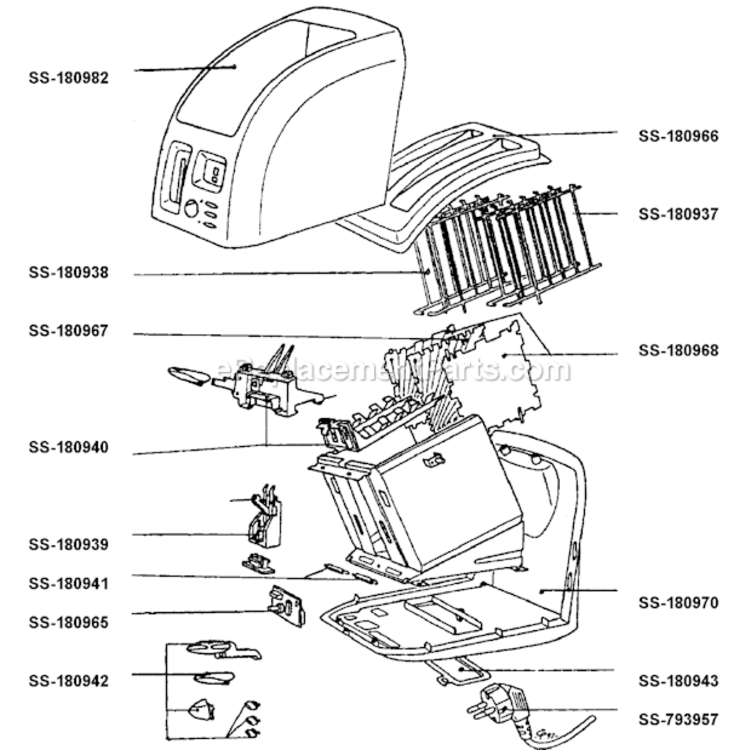 Page A Diagram and Parts List for 874440  T-Fal Toaster