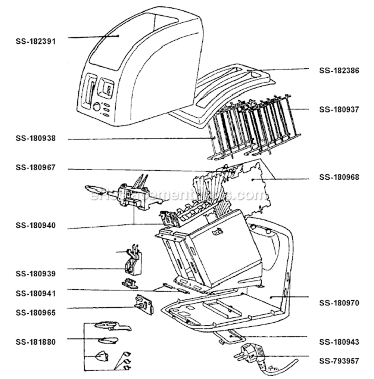 Page A Diagram and Parts List for 874441  T-Fal Toaster