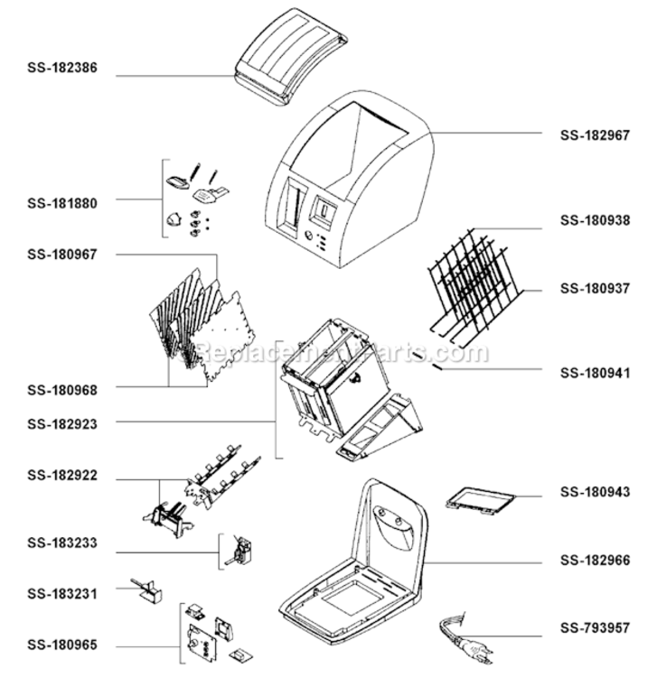Page A Diagram and Parts List for 874443A  T-Fal Toaster