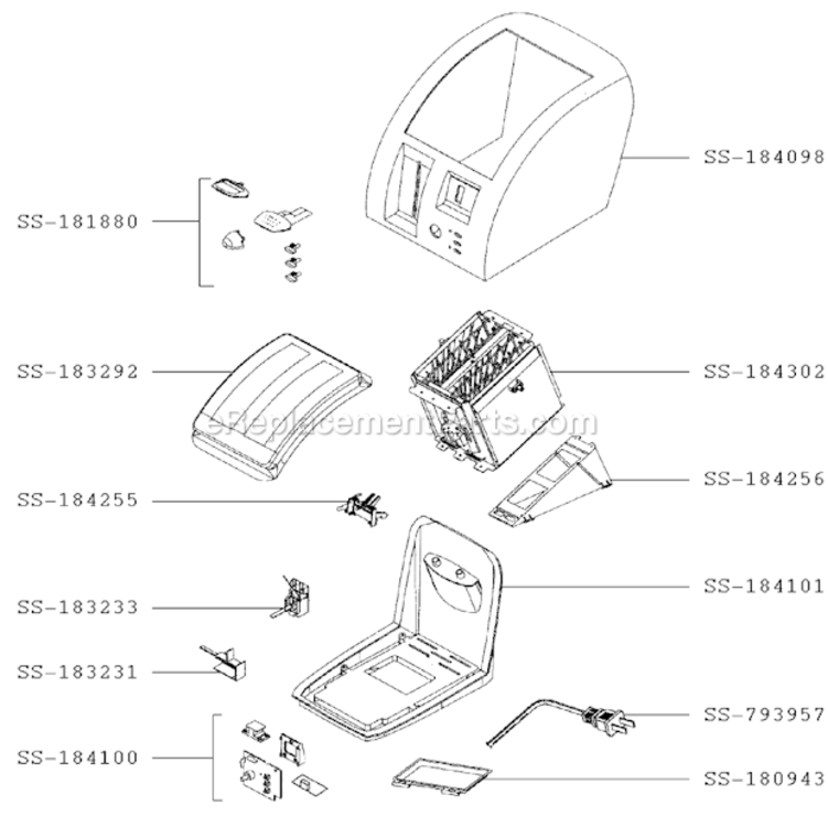 Page A Diagram and Parts List for 875742  T-Fal Toaster